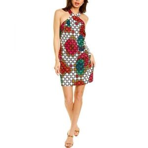 Trina Turk Los Angeles Vibrant Geometric Floral Halter Neck Dress, 0
